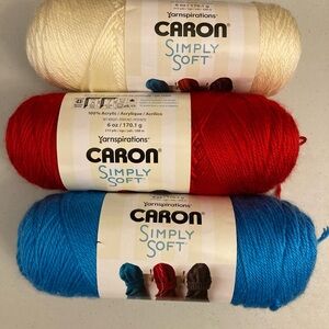 Caron Simply Soft Yarn Bundle - Cream, Red, Blue, white
